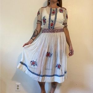 Vintage embroidered sheer white dress